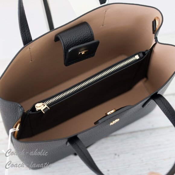 NWT Tory Burch Blake Pebbled Leather Small Tote Crossbody Purse Black/Devon Sand - Picture 10 of 10